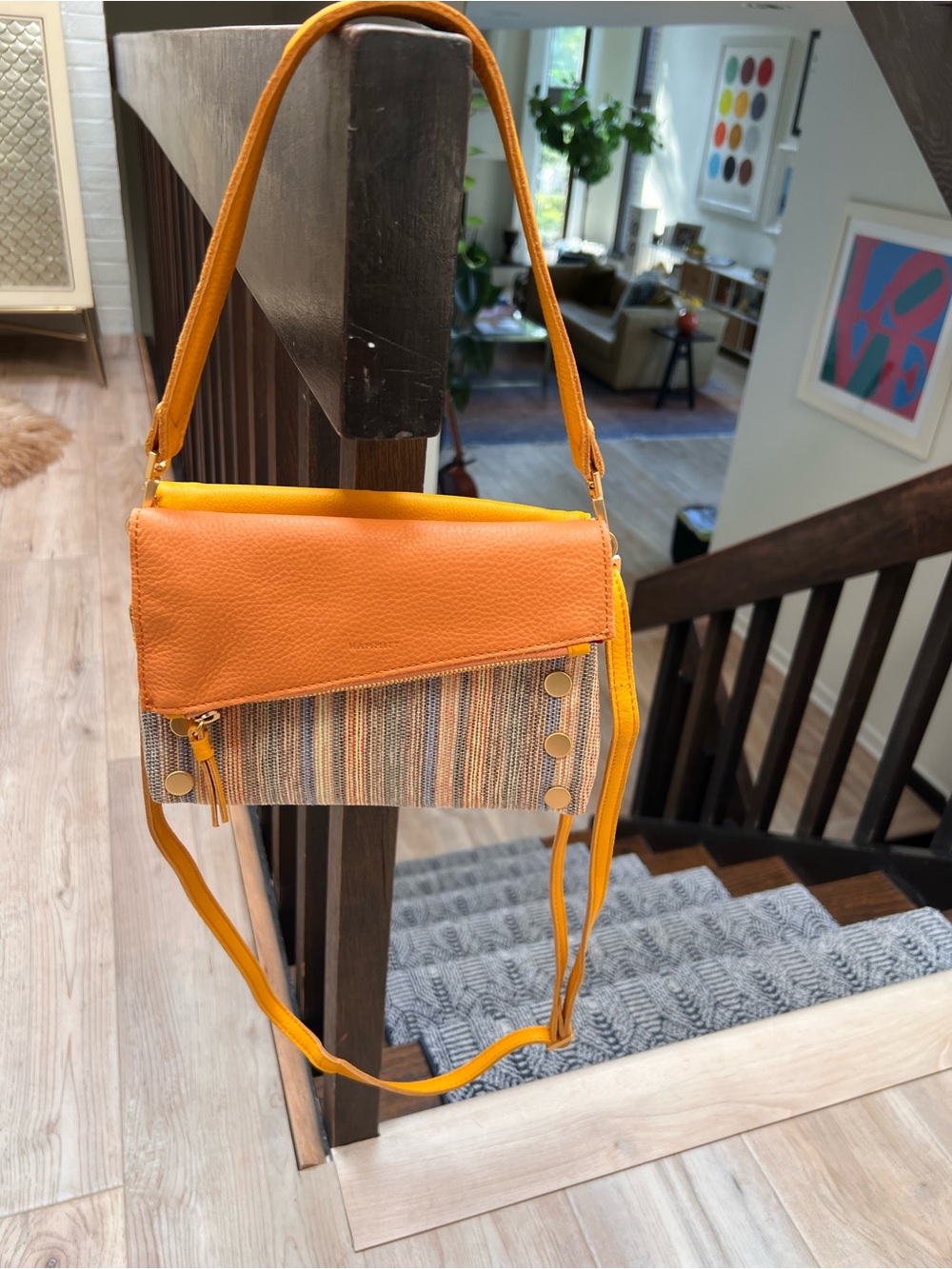 Hammitt Dillon Crossbody Bag in Orange and Multicolor Stripe - Picture 8 of 9